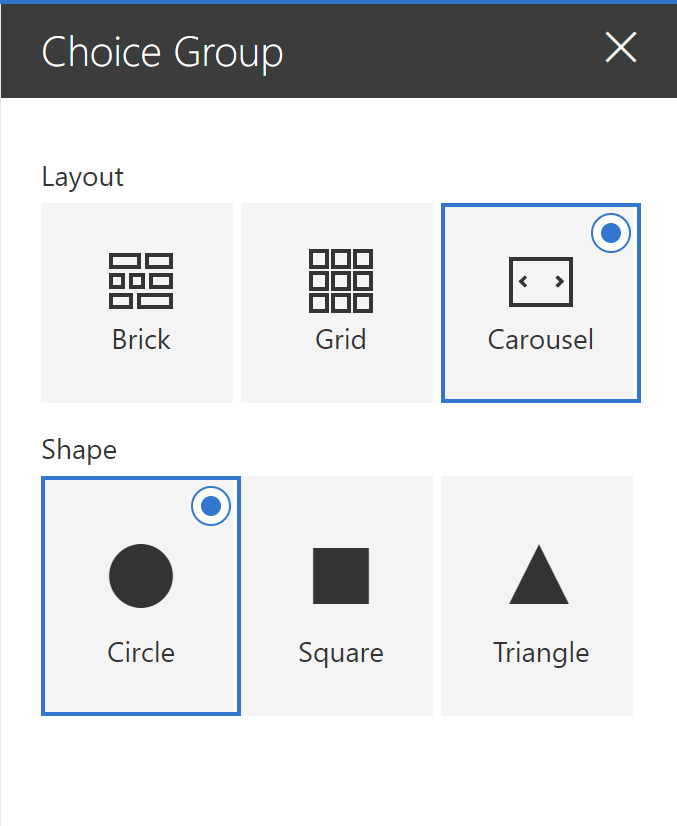 Property pane with layout and shape choice groups