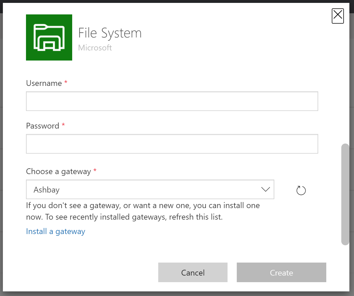 Select a gateway with File System connections
