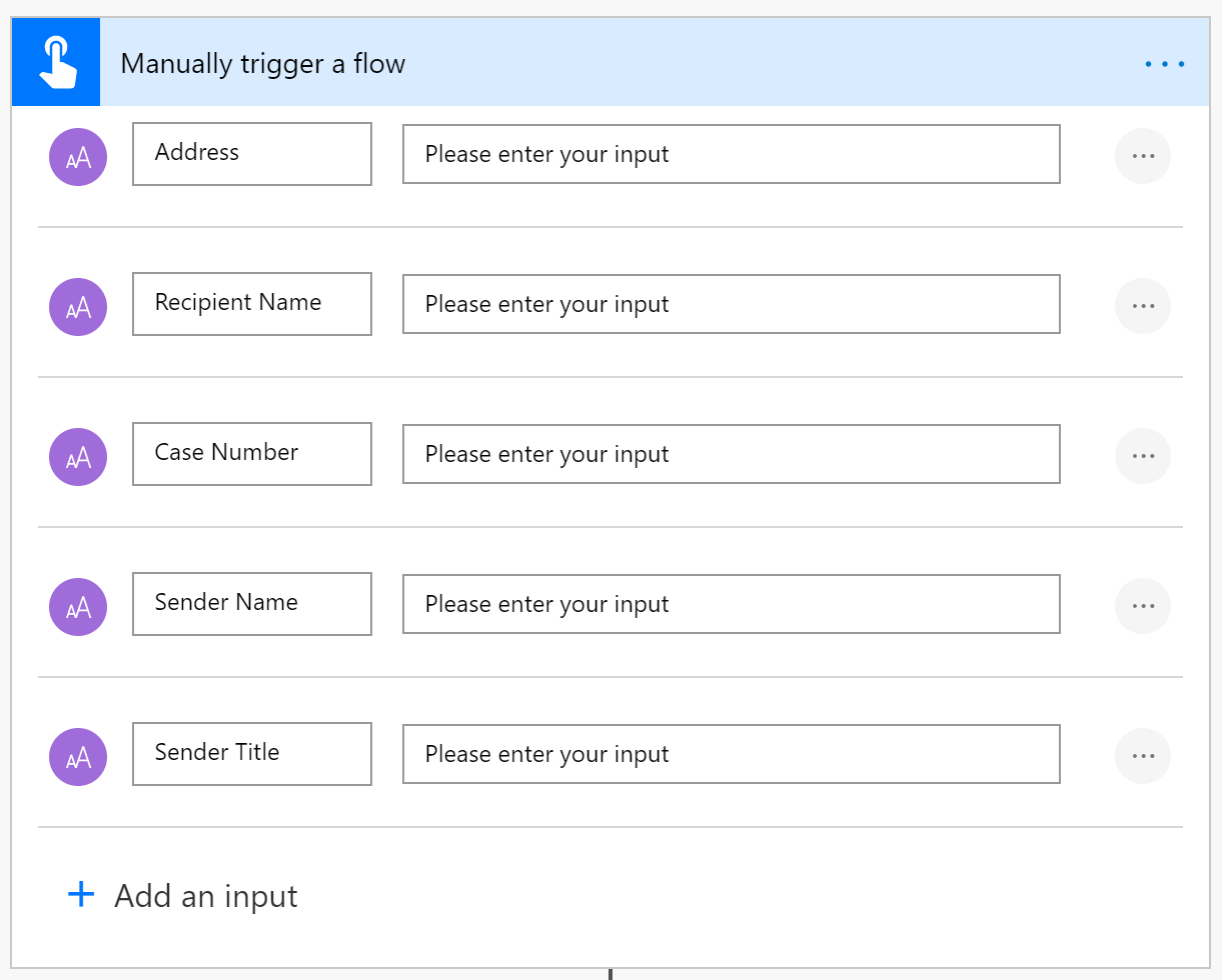 Inputs for the trigger