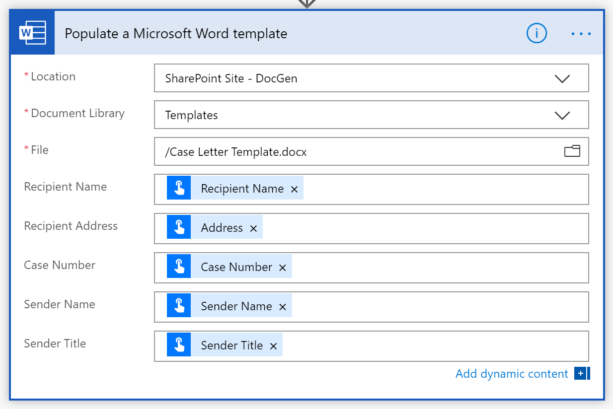 Populating template with dynamic values